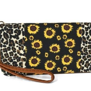 sunflower leopard double zipper 2-in-1 wallet clutch wristlet